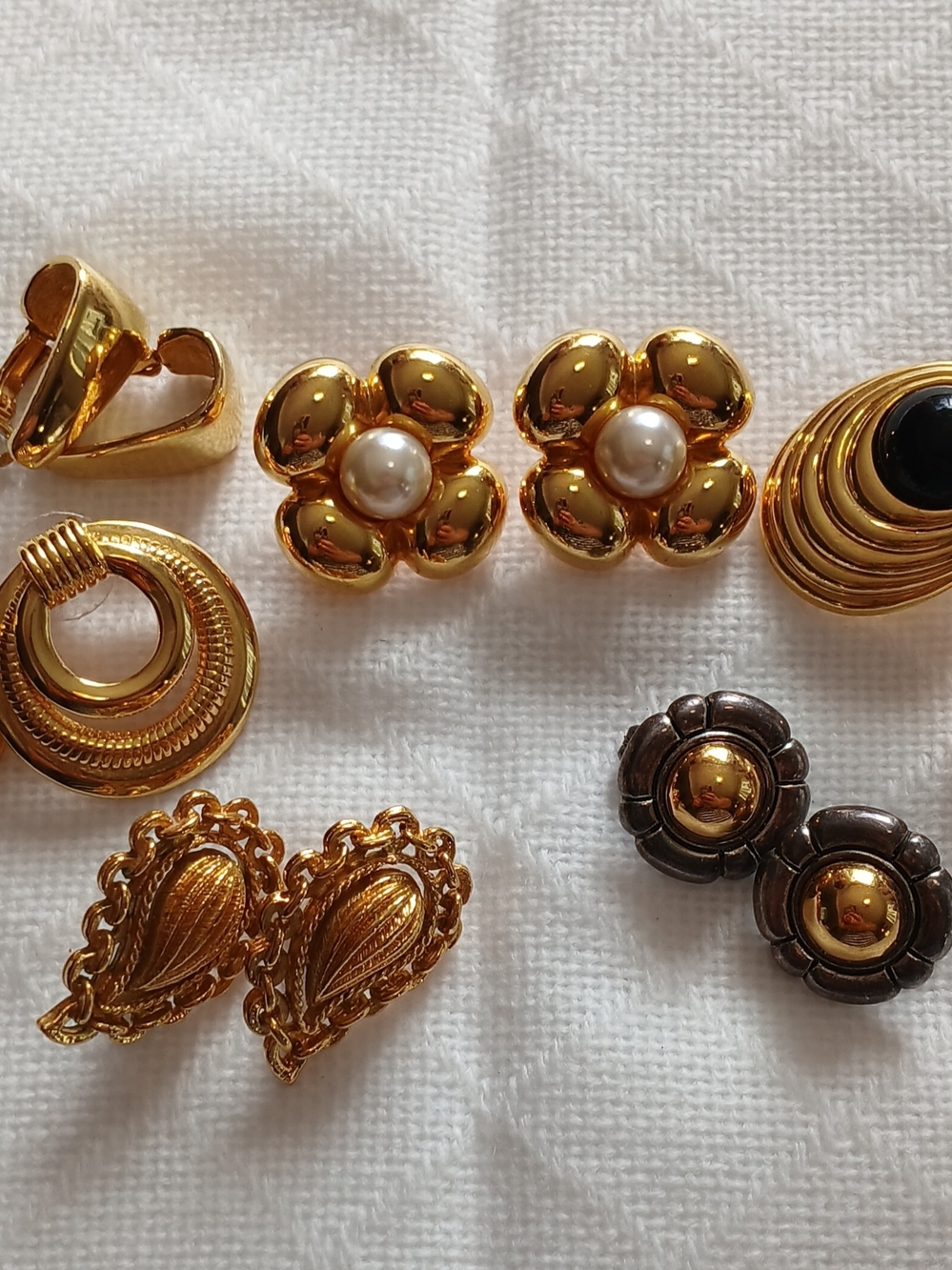Premier Designs Gold Tone Flower, Pearl, Clip-On Earrings Lot